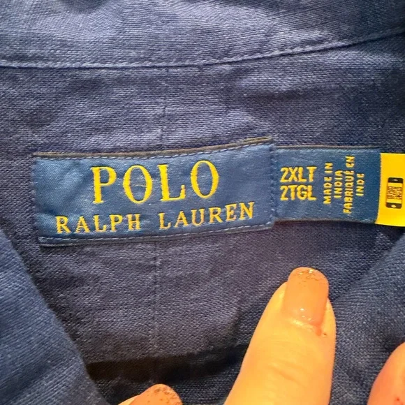 2XLT Linen Ralph Lauren Navy Button-Down Shirt - Picture 2 of 2